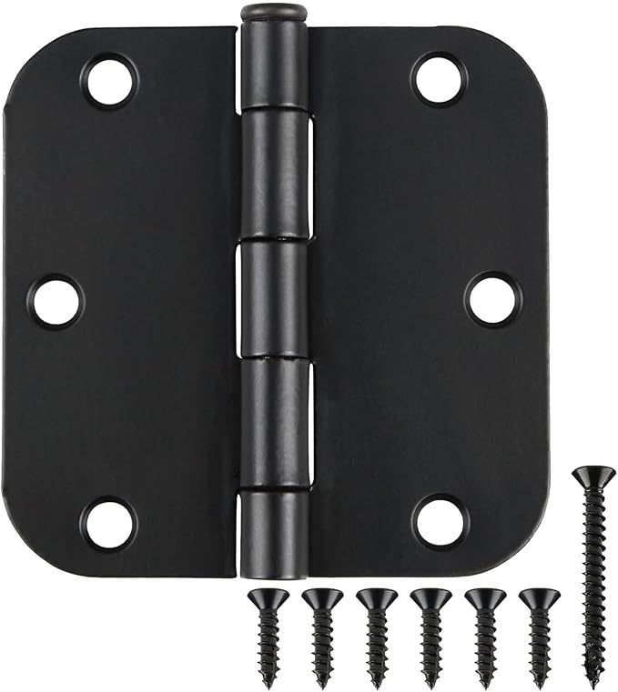 42 Pack Matte Black Door Hinges 3.5 Inch 5/8" Radius, Interior 3 1/2" Bi-fold Table Closet Rounded Hinge for Doors,Furniture,Farm,Book Shelf,Gate,Bed Room,Entryway,Patio,Playhouse,Kit