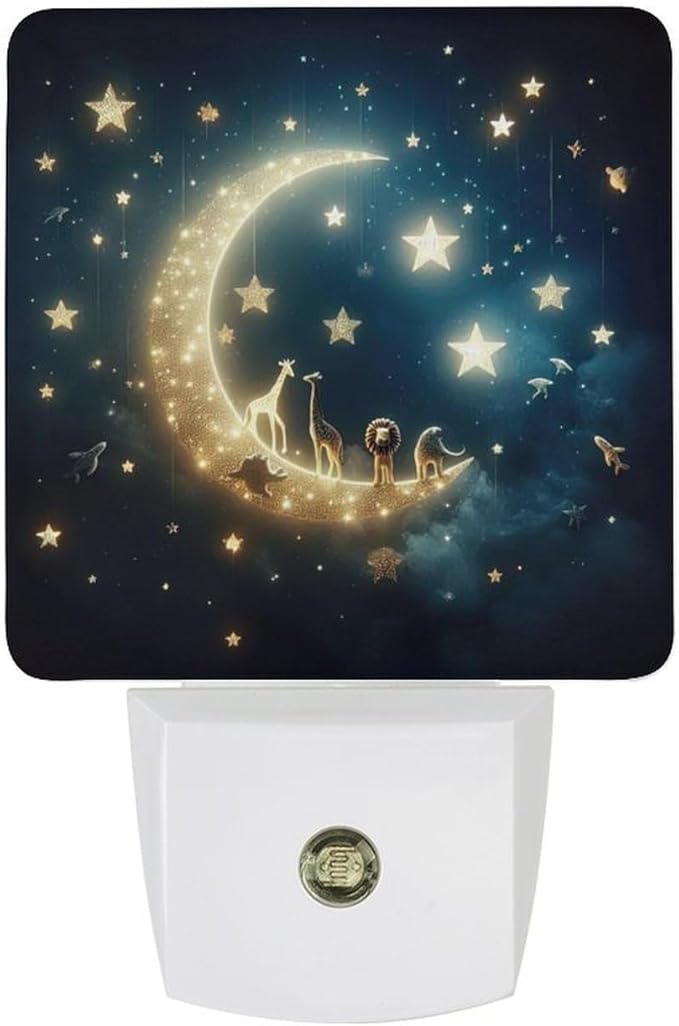 Moon and Starry Sky Night Light, Plug into Wall Decor Nightlights for Bedroom, Bathroom, Hallway, Kitchen, with Dusk to Dawn Light Auto Sensors LED Night Lights for Boys Girls Women Men Room Gifts