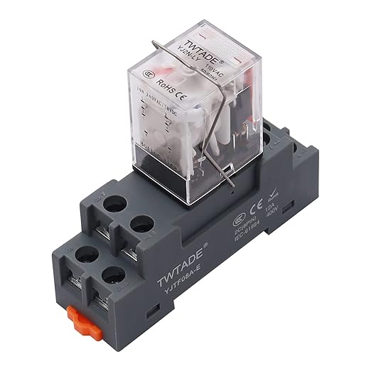 TWTADE AC 110V/120V Relay 10A Electromagnetic Power Coil Relay 8 Pins DPDT 2NO+2NC with Indicator Light and Socket Base -YJ2N-LY