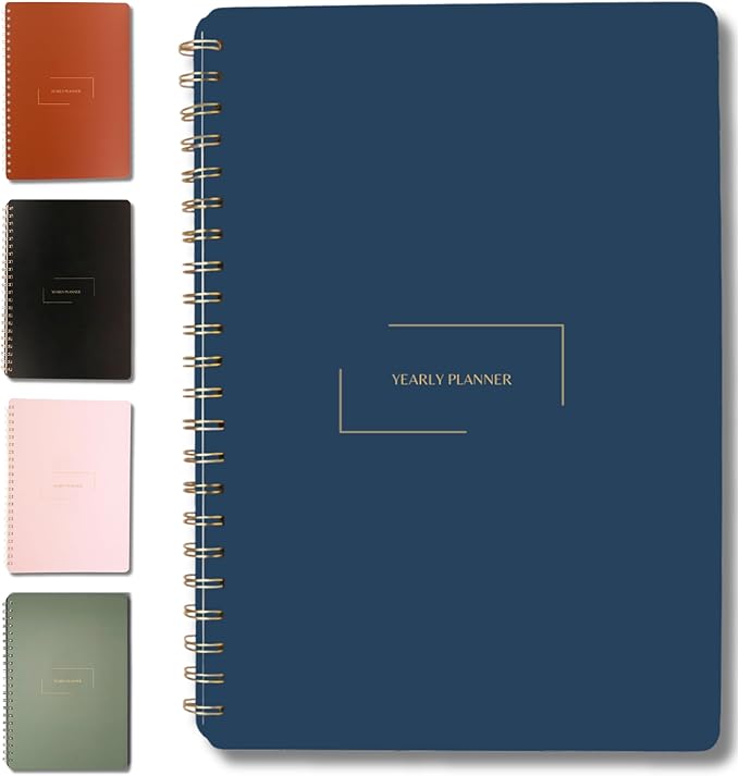 | Ultimate Yearly, Daily, Weekly, Monthly Planner | 8.25" x 11.75" | To Do List Notebook for Work | Simple Design | Multiple Layouts | Academic Planner and Organizer Notebook (Navy, Yearly Planner - Portrait)