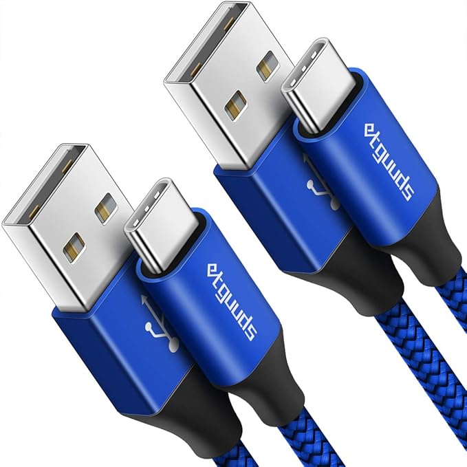 etguuds USB A to USB C Cable 6ft, 2-Pack, 3A Fast Charging Type C Charger Cord for iPhone 17 16 15 Pro Max 16e 17 Air, Samsung Galaxy S25 S24 S23 S22 S21 S20 A17 A16 A56 A55 Flip Fold, Blue