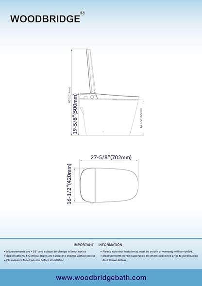 WOODBRIDGE Smart Toilet with Auto Open/Close,1000g MaP Flush Score,Foam Shield,Foot Sensor, Movement Drying,Auto Flush,ADA Height,Blackout Flush,Heated Seat,One Piece Toilet with Tank Built in