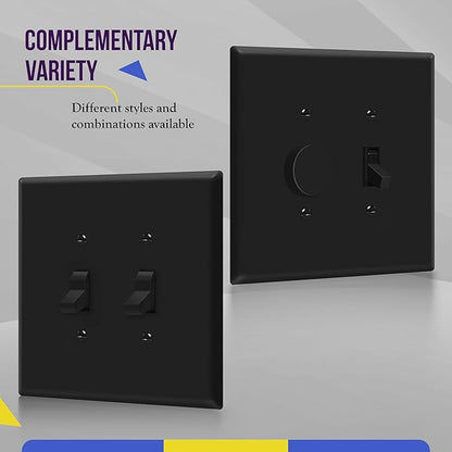 ENERLITES Jumbo Double Toggle Switch Cover, Large Two Gang Light Switch Wall Plate, Gloss Finish, Oversized 2-Gang 5.5" x 5.5", Polycarbonate Thermoplastic, UL Listed, 8812O-BK-5PCS, Black, 5 Pack