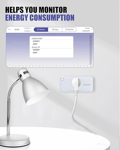 BALDR Wi-Fi Home Power Monitor Consumption Watt Meter w/Smart Socket - Electric Meter w/Tariffs & Budget Alerts, Power Meter Home Energy Monitor, Electricity Usage Monitor Smart- 2.4GHZ Network Only