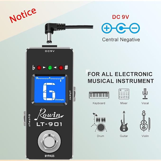 Rowin Guitar Tuner Pedal High Precision Chromatic Tuner with LCD Display for Guitar Bass Voline True Bypass LT-901