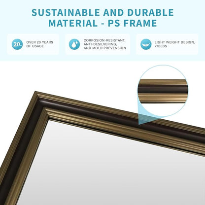 Retro Copper Effect Framed Wall Mirror, 24x32 Rectangle Mirror, Anti-desilvering Tempered Glass, Sustainable&Sturdy Frame, Anti-Rust, HD Reflection &3min Fast Setup for Bathroom Living Room