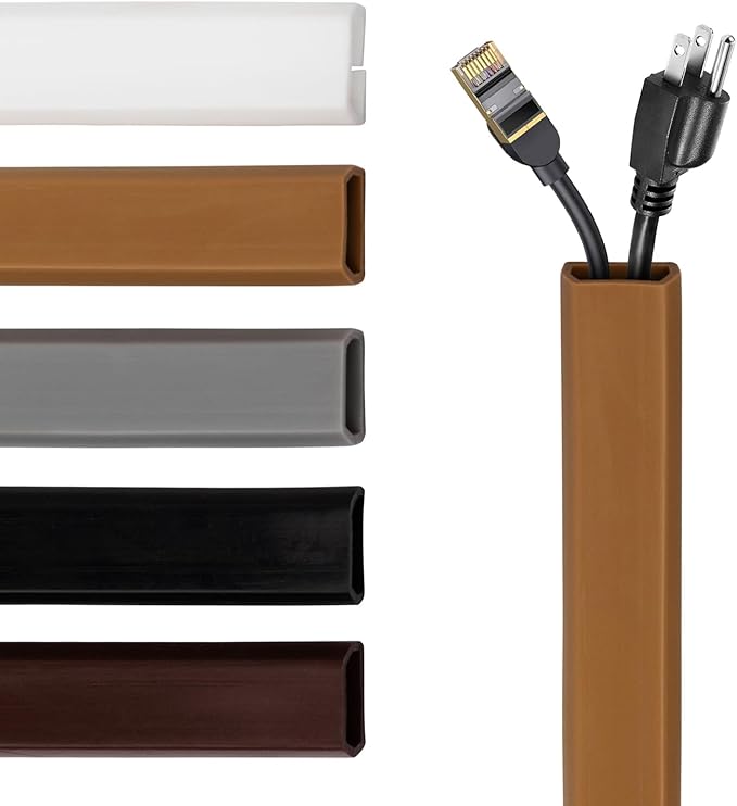 Rubber Bond TV Cord Hider Cable Protector - Strong Self Adhesive Wall Cord Cover Cable Hider - Low Profile Cable Management Wall Cord Concealer Cable Raceway (Brown, 10 Feet)