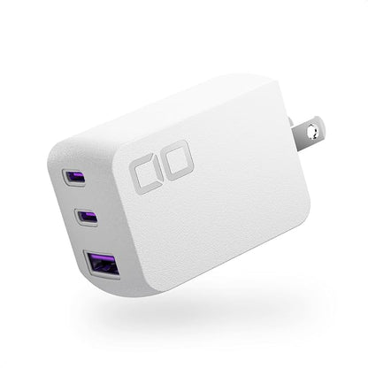 CIO 65W USB C Charger Block, Max 67W GaN Fast Charging Brick w/Dual Type-C Ports & Type-A, USBC Charger, Wall Adapter for Laptop/Phone/Tablet, Multi Travel Power Brick, NovaPort Trio II 2C1A (White)