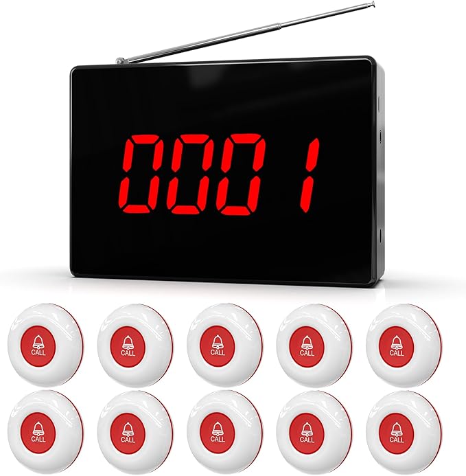 CallToU Wireless Caregiver Pager Nurse Calling System 1000+ft Call Bell Patients with 1 Receiver 10 Caregiver Call Buttons for Clinic/Medical and Rehabilitation Center/Hospital/Nurses Station/Home