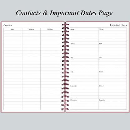 Daily Planner Undated - B5 To Do List Notebook Hourly Schedules, Spiral Appointment Planner for Women and Men, PVC Hardcover, Inner Pocket, Elastic Closure, 7" x 10", Pink