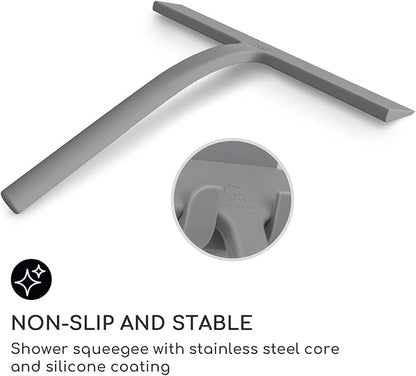 GÜTEWERK Shower Squeegee for Glass Doors, Silicone Window Squeegee, Bathroom and Glass Cleaning - Gray - 9 Inch