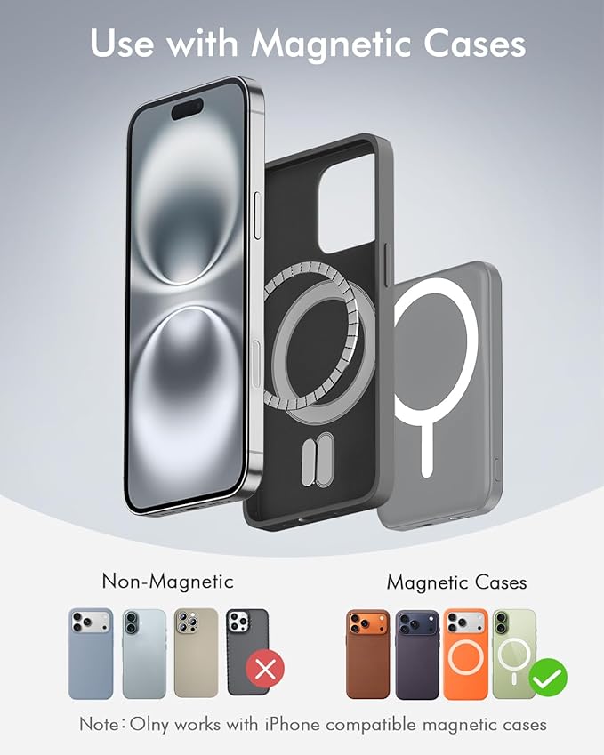 podoru for Magnetic Battery Pack, 5000mAh Magnetic Power Bank with Type-C Cable 20W PD Fast Charging Lighting Input Wireless Portable Charger for iPhone 17/16/15/14/13/12/ All Series-Gray