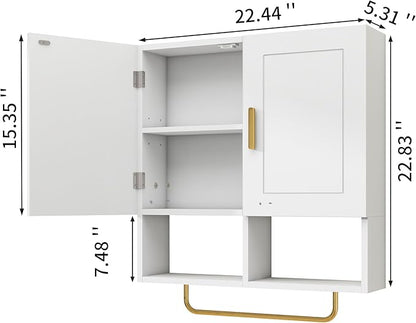 Wall Mounted Bathroom Storage Cabinet Medicine Cabinet with Adjustable Shelves & Towel Bar for Bathroom, Laundry Room, Bedroom, Enterway