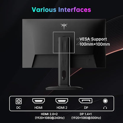 KTC 24.5 Inch 300Hz Gaming Monitor, FHD 1080P 240Hz Fast IPS Monitor, HDR, FreeSync, DisplayPort x1 HDMI x2, 119% sRGB, Height/Pivot/Tilt Adjustment, VESA Support, H25Y7