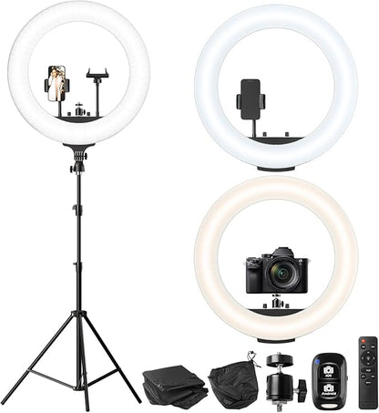 UBeesize 22'' Ring Light with 72'' Stand, 65W Large Ring Light with Phone Holder, Dimmable LED Light for Makeup Barber Stylist Tattoo YouTube TikTok Photography