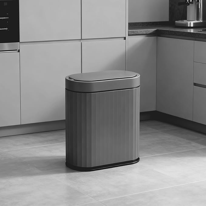 ELPHECO Bathroom Motion Sensor Trash can 2 Gallon Automatic Garbage Can, Slim Plastic Smart Trash Can with Lid, Commercial Intelligent Trash Bin for Bedroom, Bathroom, Office, Cement Grey