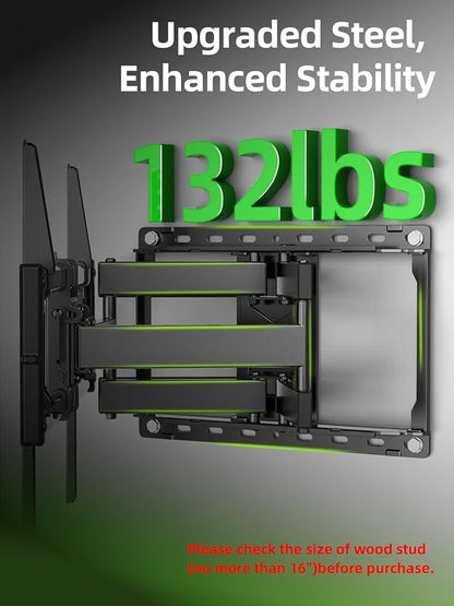 USX Mount Full Motion TV Wall Mount for Most 42-90 inch Flat Screen/LED/4K, TV Mount Bracket Dual Swivel Articulating Tilt 6 Arms, Max 16" Wood Studs, VESA 600x400mm, Holds up to 132lbs