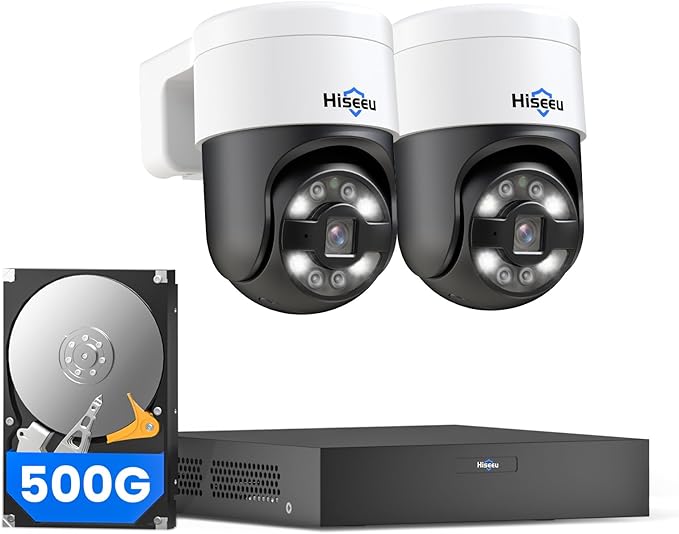 [330°View+Human Tracking] Hiseeu 6MP PoE PTZ Camera System,NVR Security Camera System w/2Pcs 5MP Wired Security Camera Outdoor&Indoor,2-Way Audio,Waterproof,7/24 Record for Home Surveillance