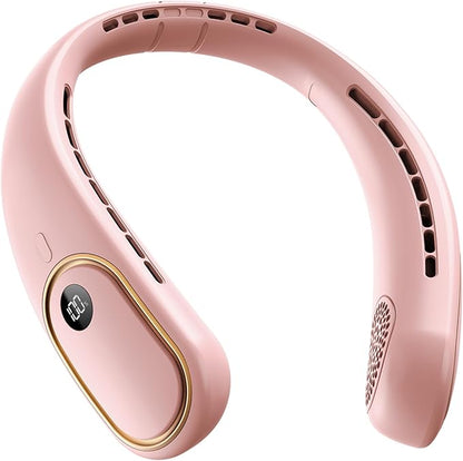 SHEWIND Portable Neck Fan - Hands Free Personal Fan, Rechargeable Bladeless Fan with 5000mAh-Battery, Digital Display, 4 Speeds, Birthday Gifts for Men, Women, Mom, and Dad - Pink