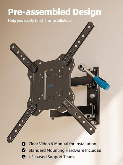 USX STAR UL Listed Full Motion TV Wall Mount for 26-60 Inch TV Mounts Up to 77 lbs, Max VESA 400x400mm, Wall Mount TV Bracket with Swivel, Tilting, Leveling Adjust & Extendable Arm