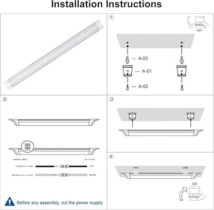 colmeguna 1 Packs 4FT LED Batten Light, Ultra-Thin Ceiling Surface Mounted Light, 40W, 4000K, IP20, LED Ceiling Lamp for Garage, Shop, Hallway, Office, Market, ver.2
