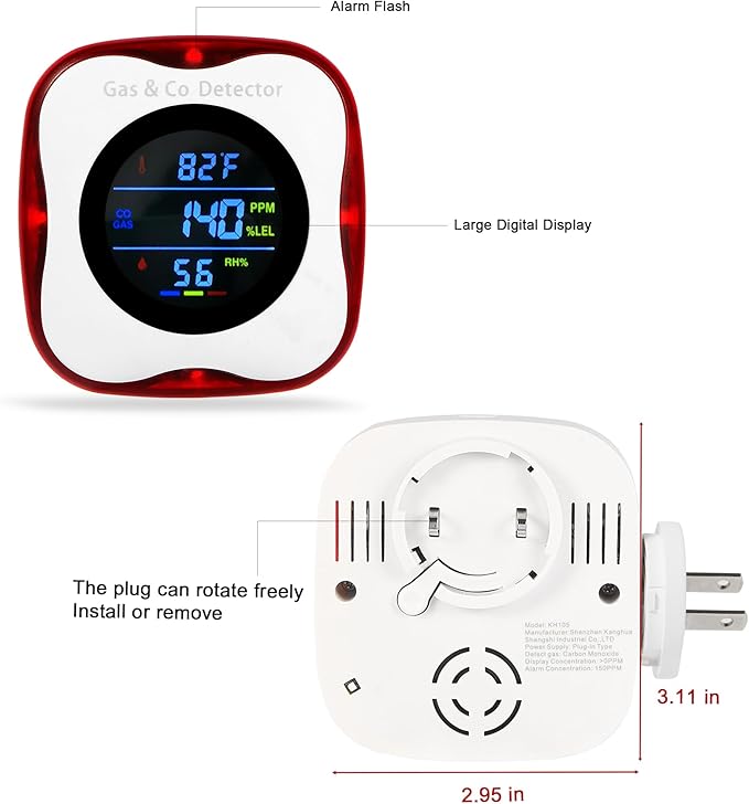 2 Packs Plug in Gas & Carbon Monoxide Detectors, 4-in-1 Natural Gas Leak Detector,Carbon Monoxide Alarm,4 Sensor °F&Humidity,CO & Propane Detector for Home,RV