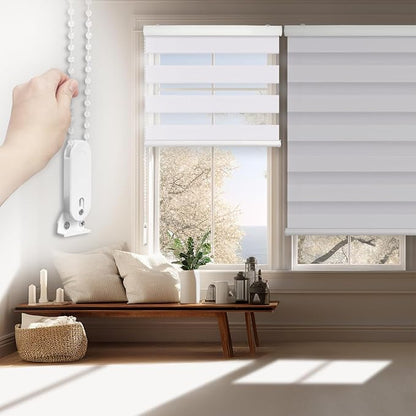FOIRESOFT Standard Blackout Zebra Roller Blinds [Bonita, Silver White, W 31 x H 64inch] Dual Layer Privacy Shade, Room Darkening, Select 1x1 for Custom