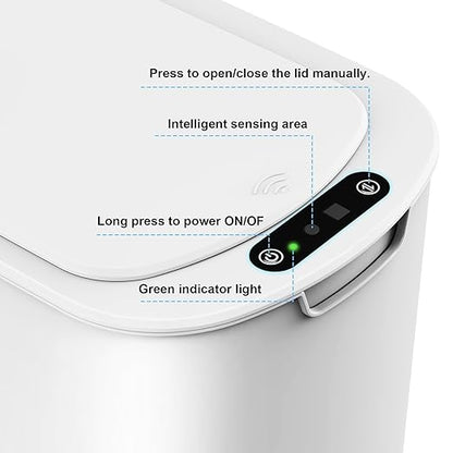 Cesun Motion Sensor Trash Can, 5 Gallon Automatic Bathroom Garbage Can with Lid, Touchless Smart Plastic Slim Wastebasket for Bathroom, Office, rv, Bedroom, Living Room, White