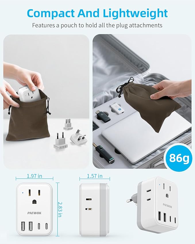 European Travel Plug Adapter USB C, US to EU/UK Plug Adapter- 4AC Outlets 4 USB Charger, International Power Adaptor kit Include Type G/C/L for American to England Italy France Germany Greece
