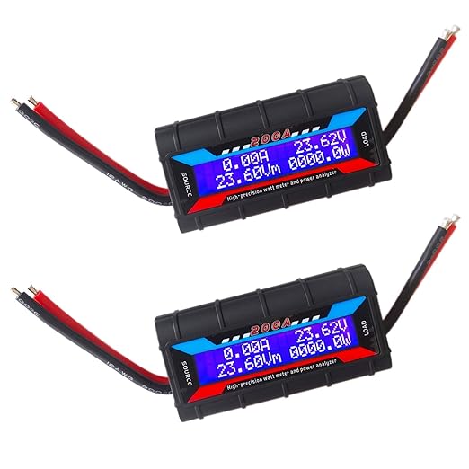 Proshopping 2Pcs 200A RC Watt Meter, DC 0-60V High Precision Power Analyzer, Volt Amp Watt Checker with Digital LCD Screen for Voltage/Current/Power/Charge/Energy Measurement