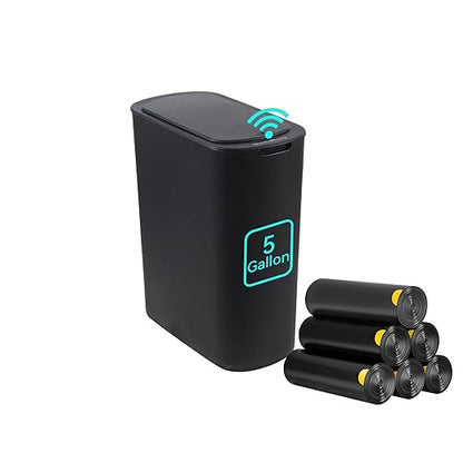 5 Gallon Motion Sensor Bathroom Trash Can Automatic Garbage Cans with Lid Touchless Smart Slim Plastic Trash Bin for Kitchen, Bedroom, Toilet, Office, Living Room