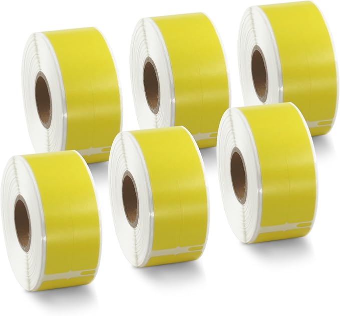 BETCKEY Colored Labels Compatible with Dymo 30277 (9/16" x 3-7/16") File Folder(2-up) Labels, Compatible for Dymo LabelWriter Thermal 450, 4XL & Zebra Desktop Printers [6 Rolls, Yellow]