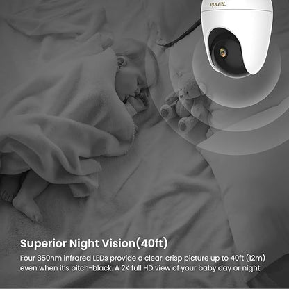 Tenda 2.5K Security Camera Indoor,4 MP Pet/Baby Cameras for Home Security, 2-Way Audio, Human/Pet/Baby Crying Detection, Night Vision, Plug-in WiFi Camera for Inside House (CP7)