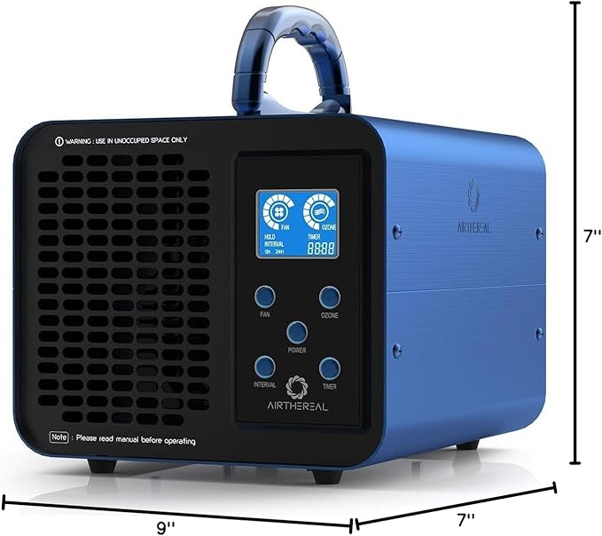 Airthereal MA10K-PRODIGI Digital Ozone Machine, High Capacity Ozone Generator Odor Removal - O3 Deodorizer Air Ionizers for Large Rooms, Cars and Smoke - Adjustable Output and Timer, Blue