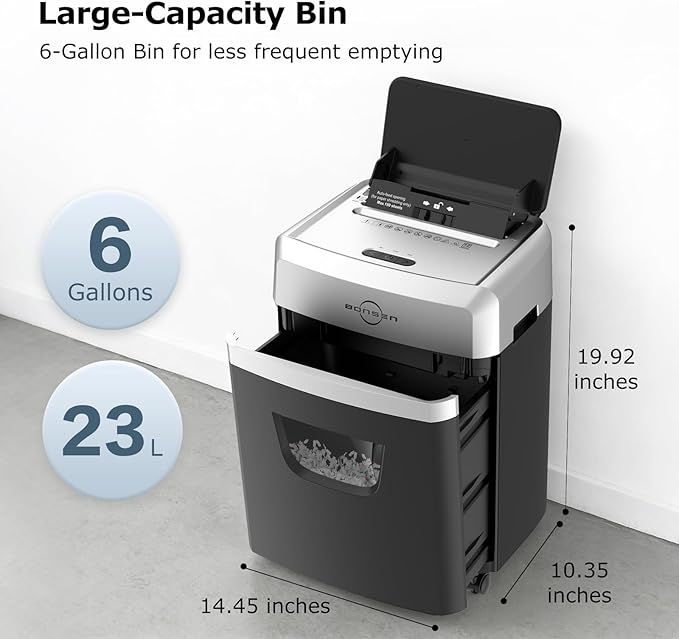 BONSEN 150-Sheet Autofeed Paper Shredder Heavy Duty, 60 Mins Micro-Cut Shredder for Office, 6 Gal Large Capacity Bin P-4 High Security Commercial Document Shredders for Home Office (S3114 New Version)