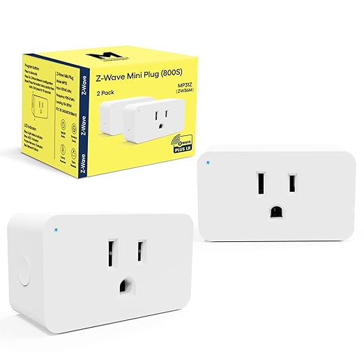 Minoston 800 Zwave Plug Smart Outlet Switch LR, Z-Wave hub Required, Bult in Zwave Repeater, Compatible with SmartThings, Hubitat, Wink, Compatible with Alexa Google Assistant, White, 2 Pack (MP31Z)