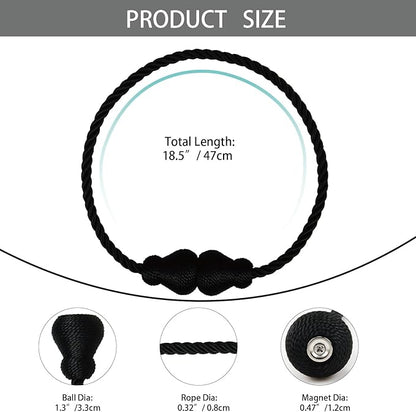 Nieffeiy Magnetic Curtain Tiebacks Outdoor Curtain Tie Backs Rope Decorative Magnetic Curtain Holders for Drapes Window Treatment Holdbacks, Black 6Pack