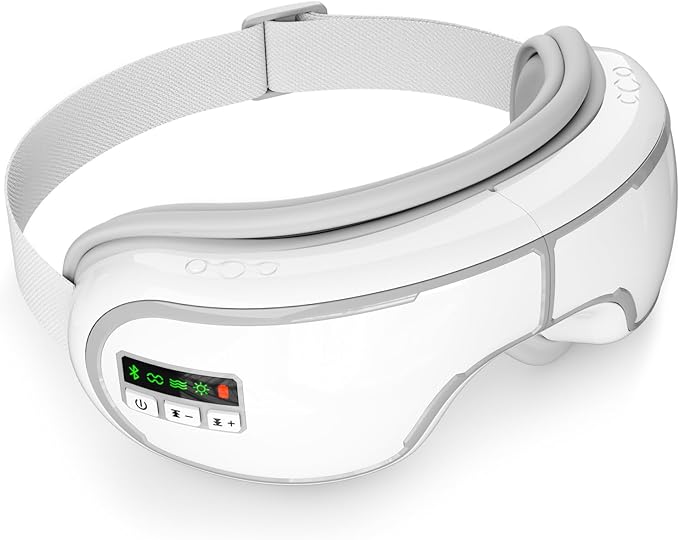 Eye Massager with Heat,Heated Eye Mask, Compression Massage,Eye Massager for Migraine Relief, Reduces Dark Circles & Strain, Improves Sleep, Ideal Gift for Men/Women,White