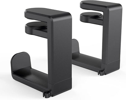 Rotating Headphone Stand - EURPMASK PC Gaming Headset Stand, Adjustable Clamp-on Headphone Holder, Headphone Hanger Hook Under Desk with 360 Degree Swivel&Cable Clip Organizer - Black, 2 Pack