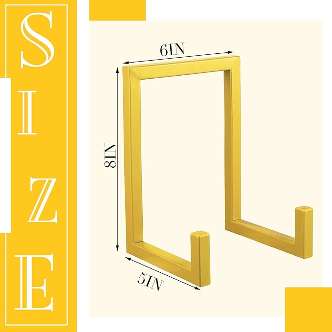 Sweetude 2 Pcs Large Plate Stands for Display Metal Frame Plate Holder Display Stand Decorative Table Top Easels for Picture, Book, Platter, Photo Easel(Gold,8 Inch)