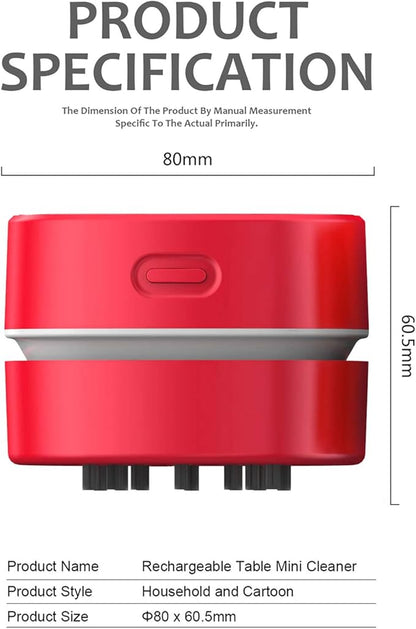 ODISTAR Desktop Vacuum Cleaner,Mini Table dust Sweeper Energy Saving,High Endurance up to 400 mins,Cordless&360º Rotatable for Cleaning Hairs,Crumbs,Computer Keyboard of Gifts for Kids (Red)