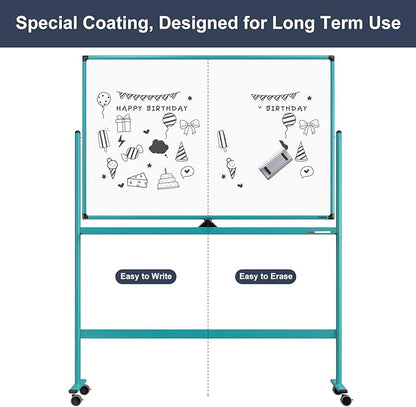 Mobile Whiteboard on Wheels, 48x32 Inches Rolling Whiteboard, Magnetic Dry Erase Board with Stand, Standing White Board for Office, School, Home, Large Double Sided White Board with Paper Pad