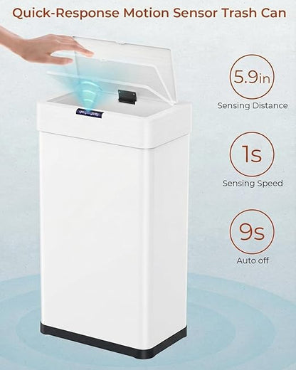 TLSUNNY 13.2 Gallon Motion Sensor Trash Can,Touchless Automatic Garbage Can,Brushed Stainless Steel Smart Bin,with Bag Holder,Soft Close Lid,for Kitchen,Office,RV,Bedroom,Living Room (White, 50L)