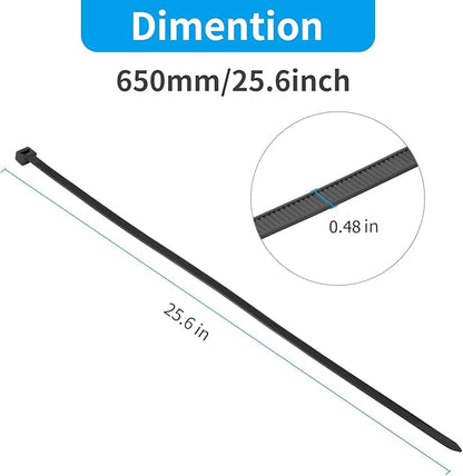 XINGO 26 inch Black Zip Ties Heavy Duty 40 PCS, 250 LBS Ultra Strong Plastic Wire Ties, Large Cable Ties Extra Long Tie Wraps, Indoor and Outdoor UV Resistant