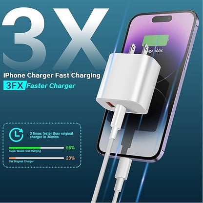 Fast Charger for iPhone,Dual Port A/C Apple iPhone Charger Fast Charging Block,2Pack Quick Double A/C iPhones Wall Chargers Adapter,6FT USB C to Lightning Cable for iPhone14 ProMax/13/12/11/XS/XR/iPad