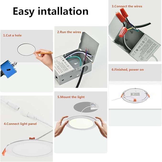 MKUJOO 24 Pack 4 Inch Ultra-Thin LED Recessed Ceiling Light with Junction Box,Panel Light,Daylight, 9.5W,2700K/3000K/3500K/4000K/5000K Selectable Dimmable Downlight ETL&FCC&CE Energy Star Certified