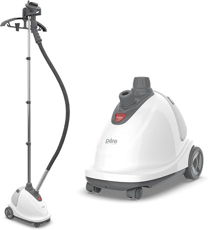 Pure Enrichment PureSteam XL Standing Fabric Steamer - Professional Wrinkle Remover Heats in 45 Seconds; 1/2-Gallon Tank for 1 Hour of Steaming; Easy-Roll Wheels, Garment Hanger, & Fabric Brush