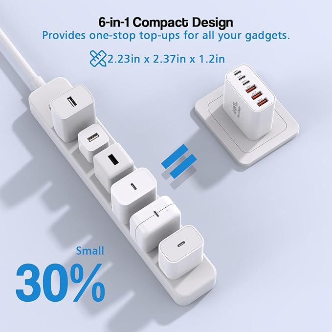 3 Pack 65W GaN Type C Wall Charger Block,6-Port Fast Charging Block,PD USB C Plug Adapter+QC Plug Compatible with Apple iPhone 17/17 Air/16E/16Pro Max/16Plus/16/15/14/13/12/11/XS Max,iPad Pro,AirPods