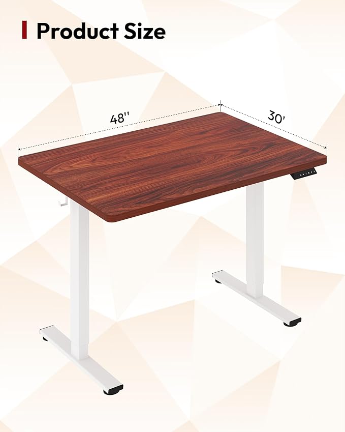 SANODESK Electric Standing Desk 48 x 30 Inches Whole-Piece Desktop Height Adjustable Stand Up Desk w/6-Button Controller Ergonomic Computer Desk for Home Office, White Frame + Mahogany Tabletop