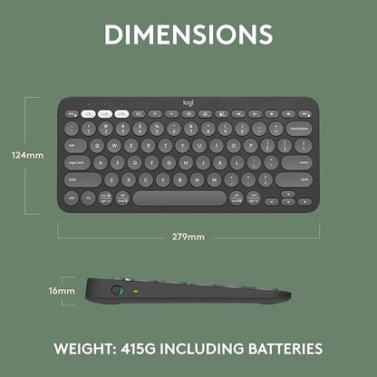 Logitech Pebble Keys 2 K380s, Multi-Device Bluetooth Wireless Keyboard with Customizable Shortcuts, Slim and Portable, Easy-Switch for Windows, macOS, iPadOS, Android, Chrome OS - Tonal Graphite